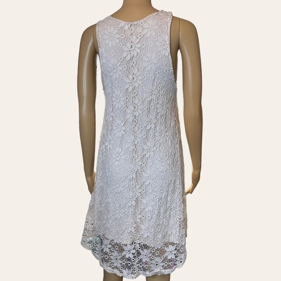 Ginger G A-Line Dress Medium M Cream Full Lace Lined Knee Length Stretch - Picture 2 of 16